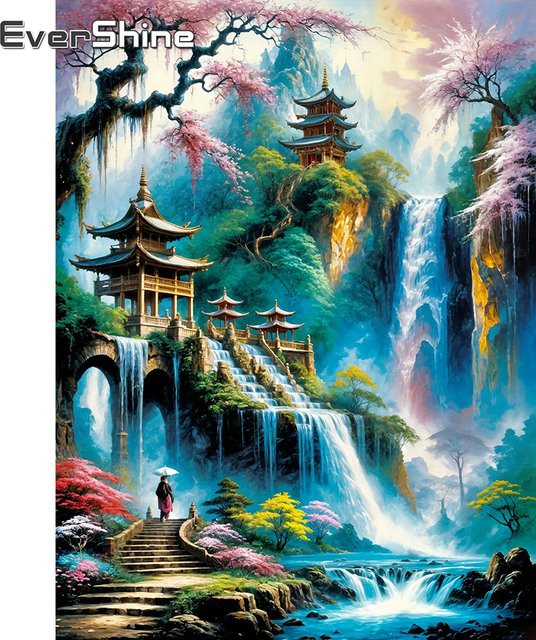 EverShine Diamant-Gemälde Wasserfall zum Selbermachen mit Strass-Stickerei in Landschaftsmotiv, Mehrfarbig, B/H: 30 x 30 cm - Bild 1