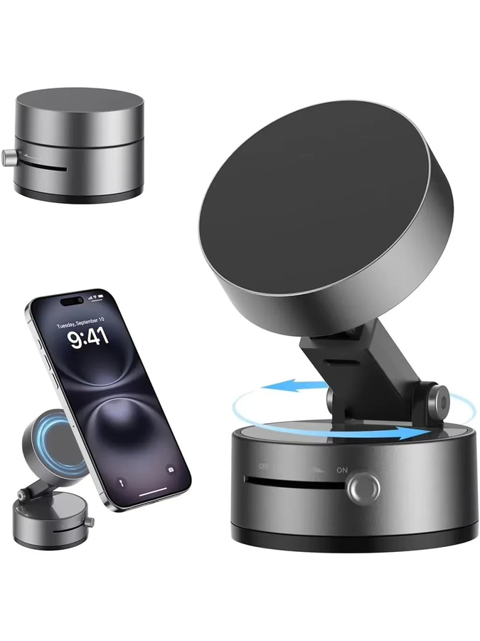 VIKEFON Auto Handyhalterung mit 360 Grad Rotation und Vakuum Saugnapf für MagSafe iPhone 16 15 14 13 12 Pro Max in Schwarz - Bild 7