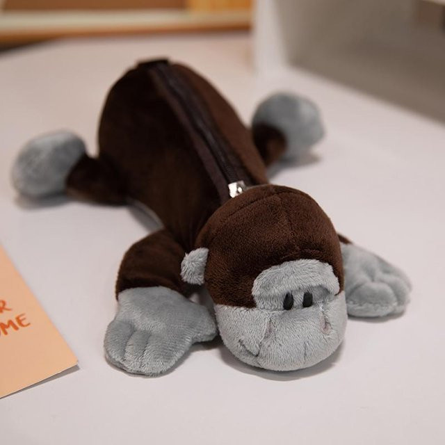 MARKET-3 Plüsch Federmäppchen mit Tier-Motiv Elefant Löwe oder Capybara in Braun, Breite: 26 cm - Bild 1