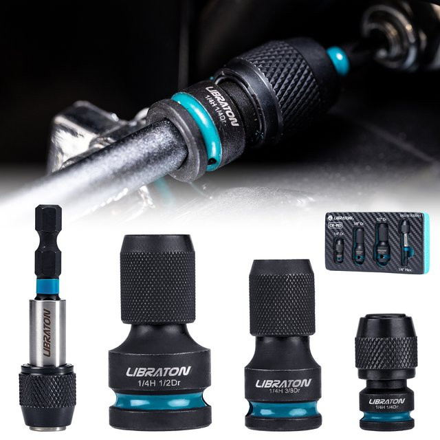 LIBRATON 4-teiliges Schlagschrauber-Adapter-Set in Schwarz mit 1/4 Zoll, 3/8 Zoll und 1/2 Zoll Universal-Schnellwechsel-Bit-Halter - Bild 1