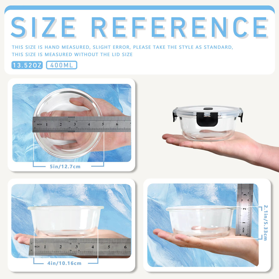 SIAZIH 6/8-teiliges Lebensmittelbehälter-Set aus Glas mit luftdichten und auslaufsicheren Deckeln, transparent, 400 ml und 950 ml - Bild 2