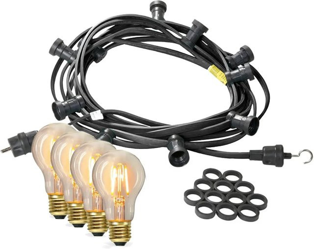 Satisfire Illu Partylichterkette Schwarz mit 50 LED Filament Glühbirnen, 30m Länge, Warmweiß, IP44 Outdoor Retro-Design - Bild 1