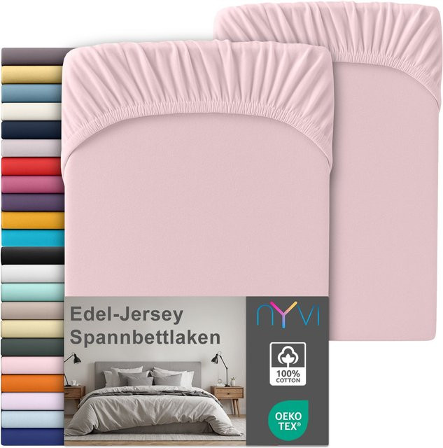 NYVI Edel Jersey Spannbettlaken Deluxe 2er Set aus 100% supergekämmter Baumwolle, Farbe: Pink, B/T: 140-160 x 200 cm, Steghöhe bis 25 cm - Bild 1