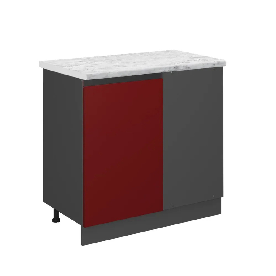 Vicco R-Line Eckunterschrank für die Küche in Rot/Anthrazit mit Marmor-Optik, B/T/H: 86,0 x 46,0 x 81,6 cm - Bild 2