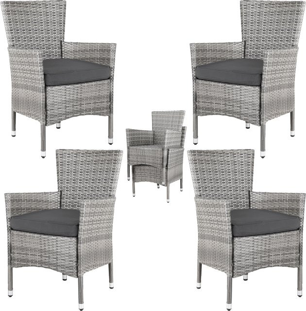 CASARIA Polyrattan Gartenstuhl 4er-Set in Grau/Anthrazit stapelbar mit Kissen - Bild 1