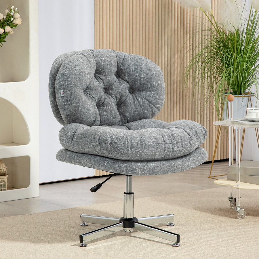 Ergonomischer HOMCOM Bürostuhl in Grau mit Leinenoptik, höhenverstellbarer Drehstuhl mit Wippfunktion und gepolsterter Sitzfläche für dein Home-Office von Aosom - Bild 2