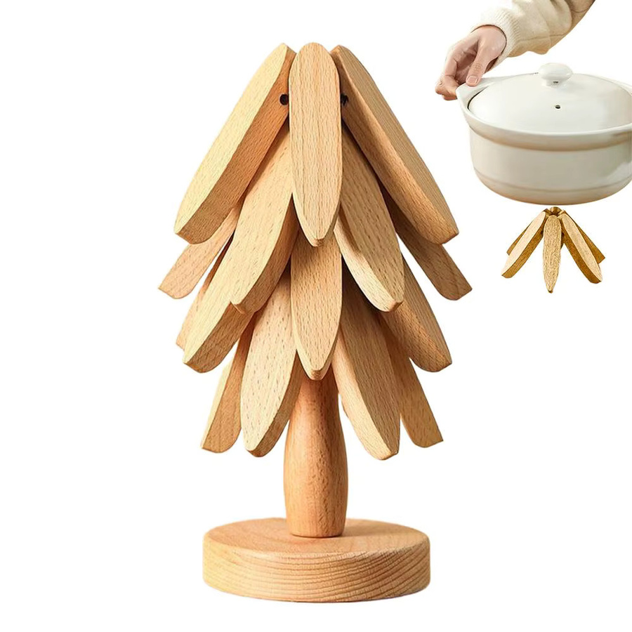 Hitzebeständige Holz Untersetzer in Baumform in Braun zum Schutz von Töpfen, Pfannen und Geschirr - Bild 6