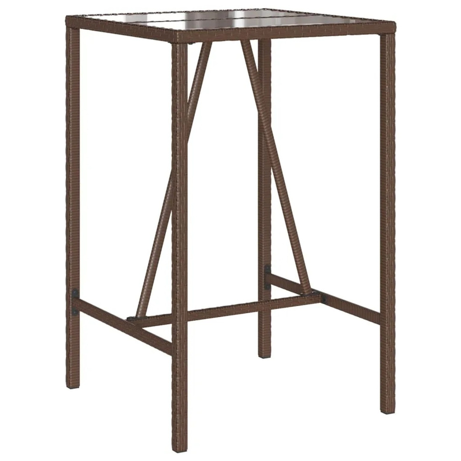 vidaXL Garten-Bartisch aus braunem PE-Rattan mit Hartglas, B/T/H: 70 x 70 x 110 cm - Bild 2