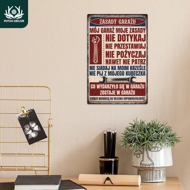 Putuo Decor Vintage Metallblechschild für Garage und Männerhöhle, Wandkunst Dekor, Breite: 30,0 cm, Höhe: 20,0 cm - Bild 1