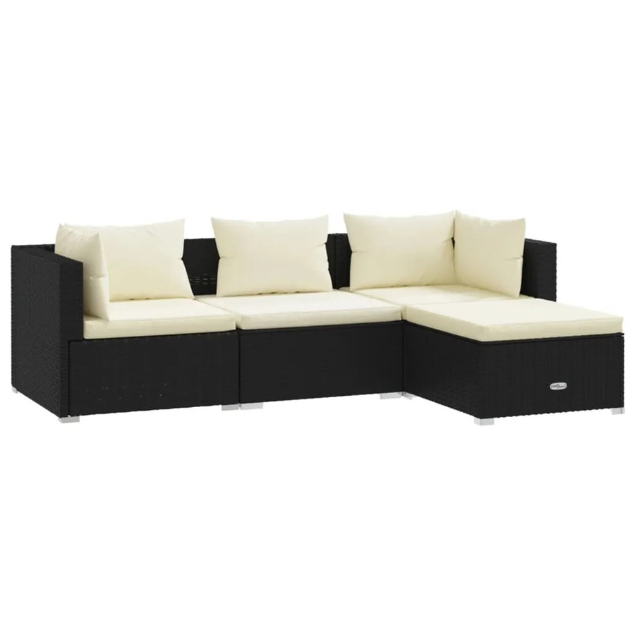 vidaXL 4-tlg Garten-Lounge-Set in L-Form aus schwarzem Poly-Rattan mit Kissen und pulverbeschichtetem Stahlgestell - Bild 2