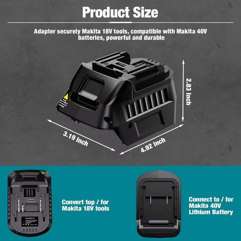 MT40MT18 Akku-Adapter-Konverter von Makita in Schwarz zur Umwandlung von Makita 40 V Li-Ionen-Akkus für die Nutzung mit Makita 18 V Li-Ionen-Elektrowerkzeugen - Bild 6