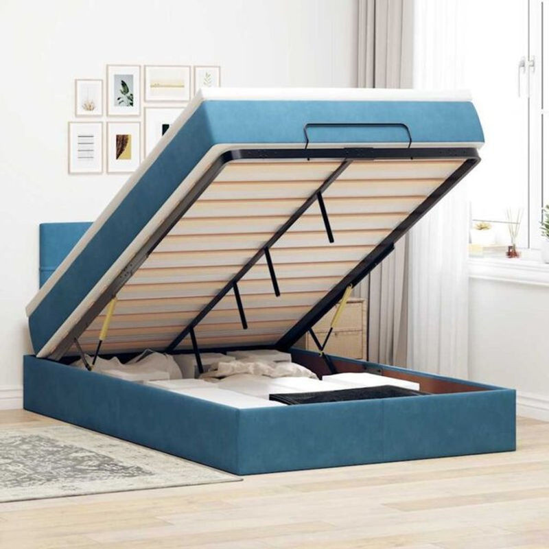 vidaxl Ottoman Polsterbett mit Matratze und LED-Beleuchtung aus Samt in Dunkelblau, B/T/H: 120 x 200 x 88 cm - Bild 1