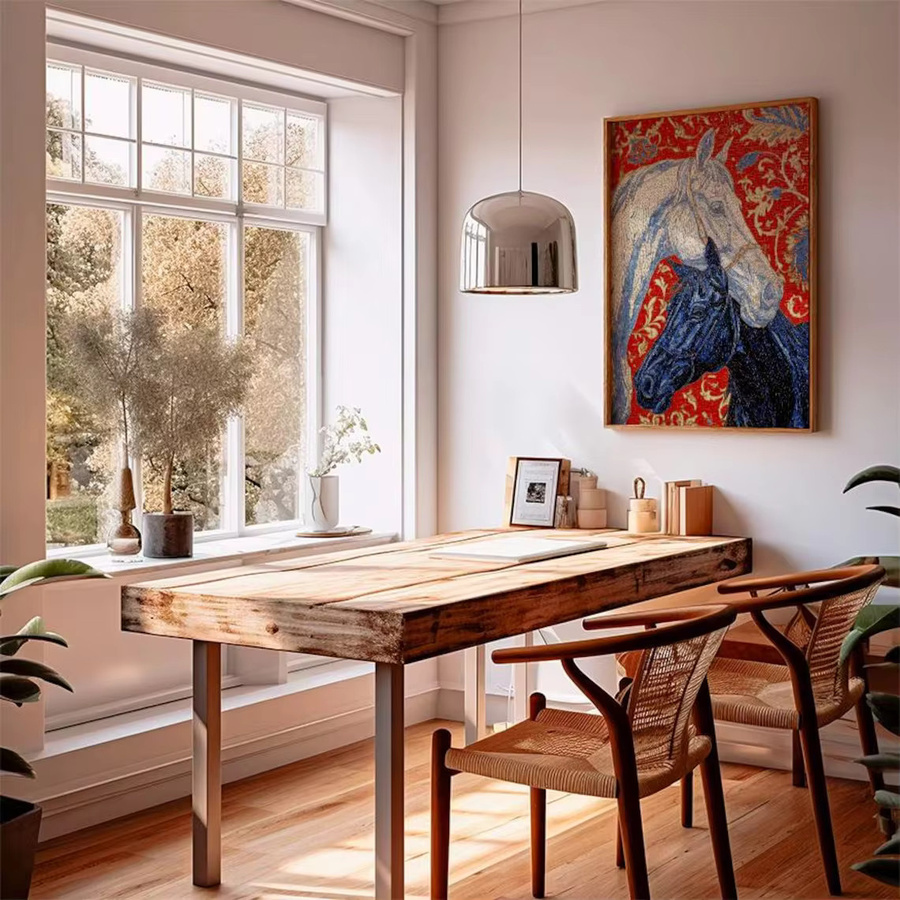 SHENCHEN Mosaik-Wandkunst Reitsport Pferde Leinwanddruck in Rot und Gold - Bild 2
