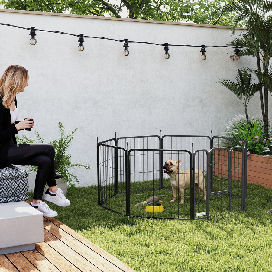 PawHut Hundepark modularer und faltbarer 8-teiliger Hundegitter aus Stahl mit Tür für Welpen und kleine Tiere in Schwarz, Höhe: 60 cm - Bild 2