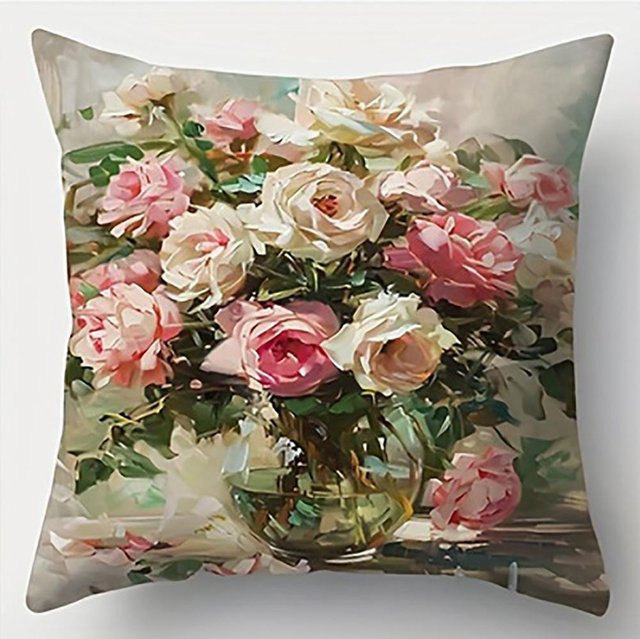 JMG Clothing Zierkissenbezug mit floralem Muster in Pink, doppelseitig bedruckt, kurzplüschig, B/T/H: 45 x 45 x 45 cm - Bild 1