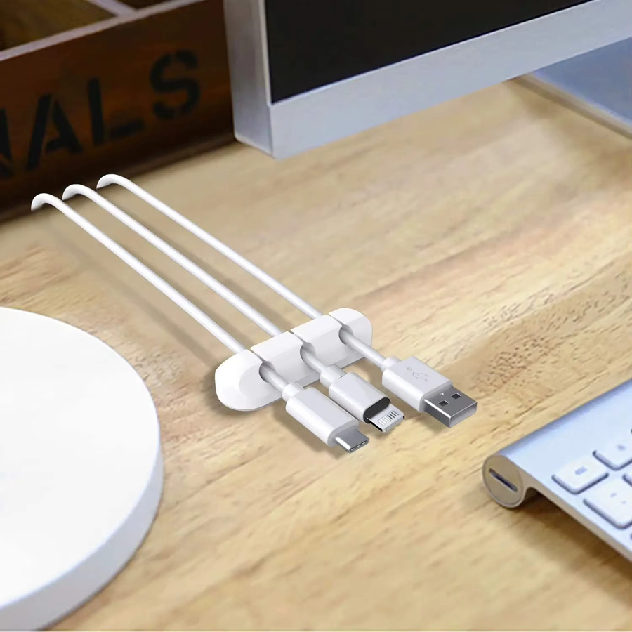 Flexible Silikon-Kabelclips zur Kabelorganisation für USB-C, Maus, Tastatur und Kopfhörer in Schwarz und Weiß - Bild 4