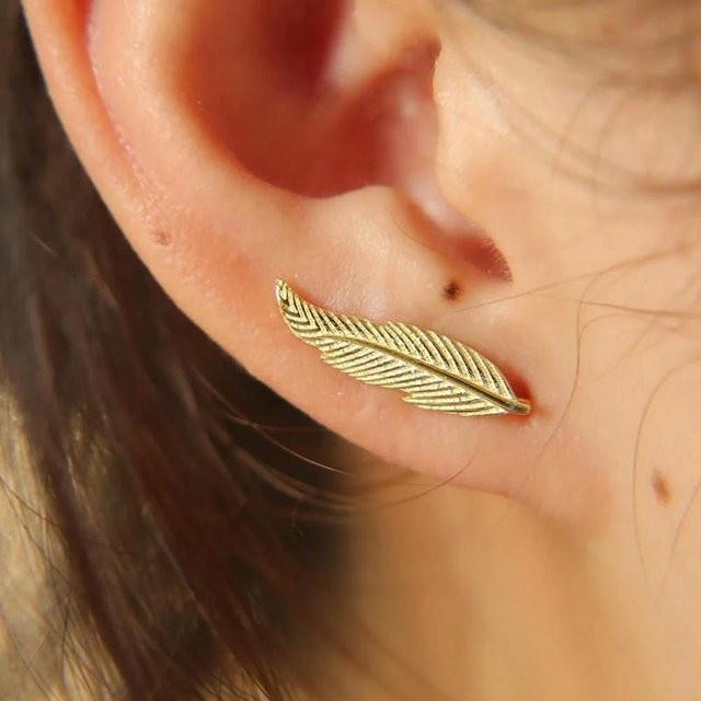 YIRAN Jewelry Hängeohrringe, Feder Design, Goldfarbe, Damen - Bild 1