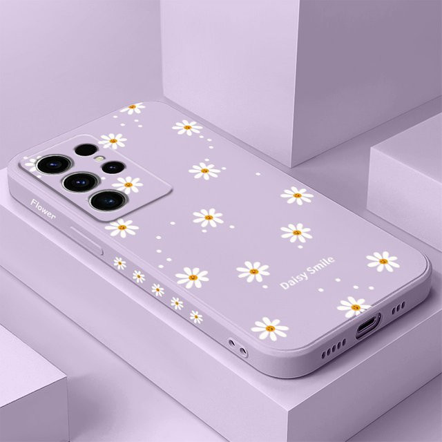 Handyhülle mit lächelndem Gänseblümchen für Samsung Galaxy S25 S24 S23 S22 S21 S20 S10 S10E Ultra Plus FE Note 20 Ultra Plus in Grün und Lila - Bild 1