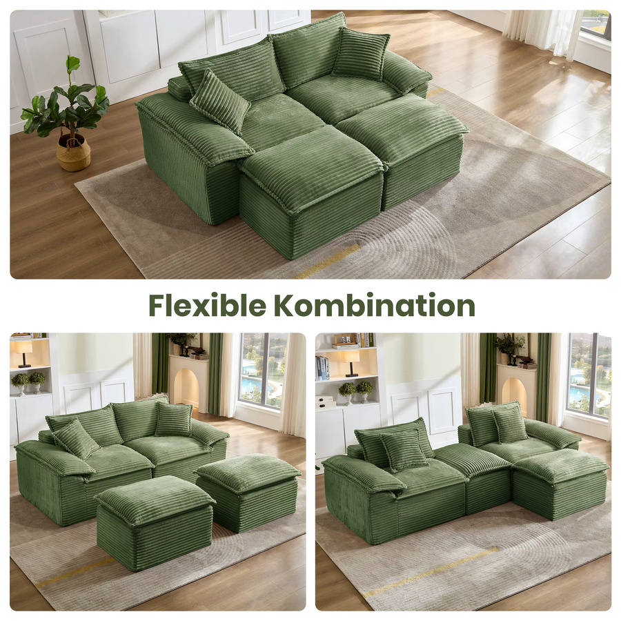 Vankel Modulares Cord-Ecksofa in Olivgrün mit passendem Ottoman und Memory-Schaum-Polsterung - Bild 2