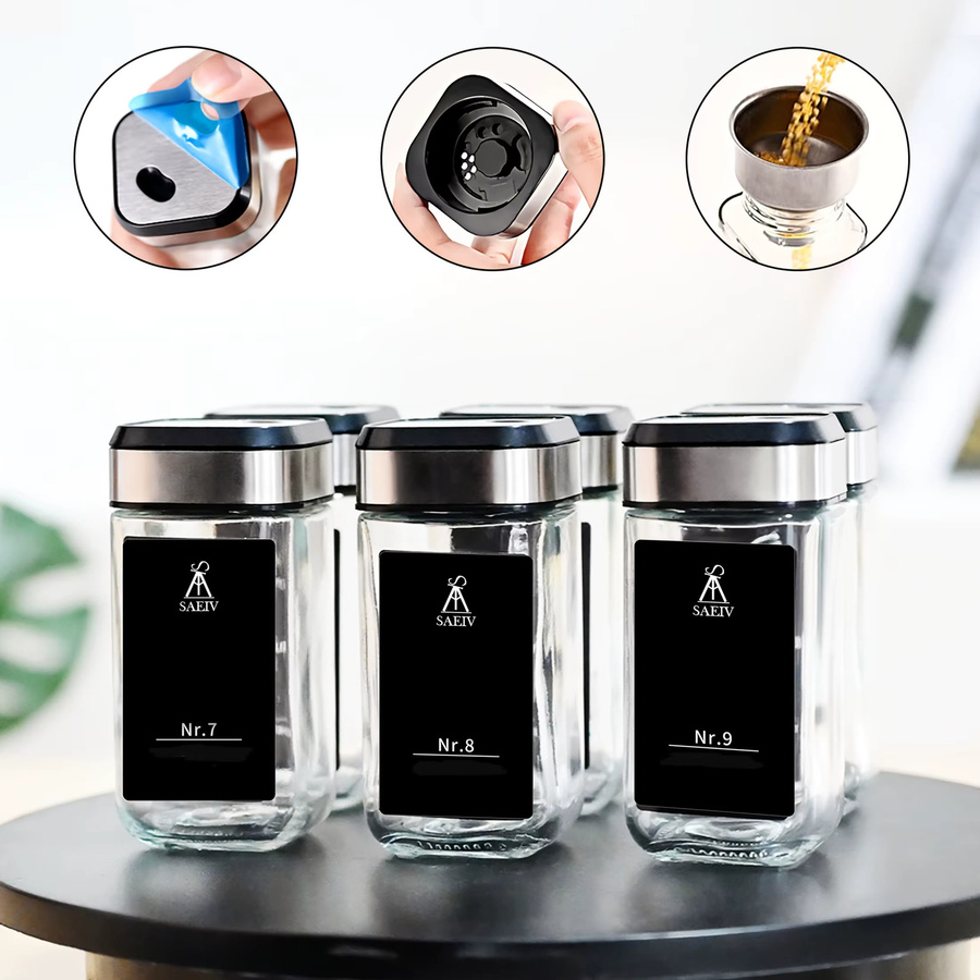 SIAZIH Gewürzglas-Set aus Glas, quadratisch und transparent, luftdichte Aufbewahrungsbehälter mit drehbarem Deckel, 120 ml - Bild 4