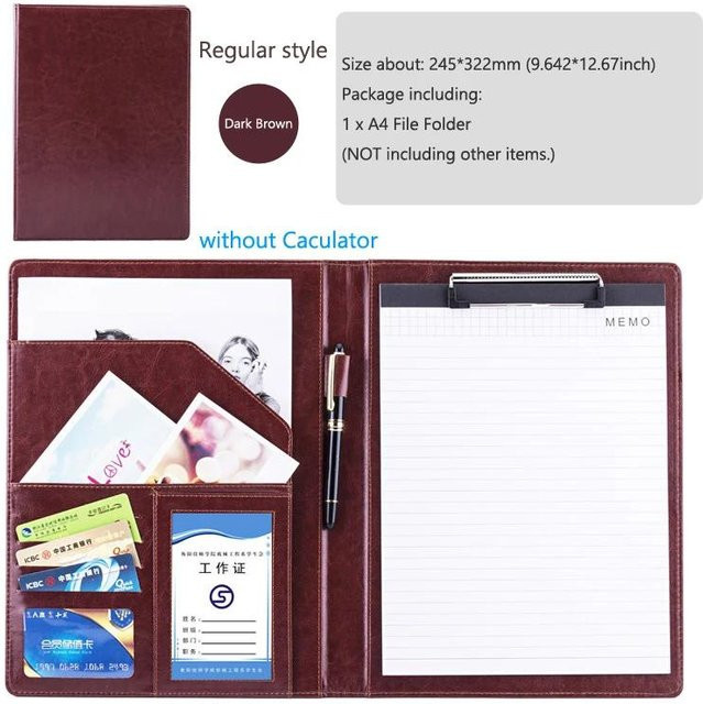 Man Pu Padfolio A4 Notizmappe und Dokumentenorganizer mit Metall-Klemmbrett in Dunkelbraun - Bild 1