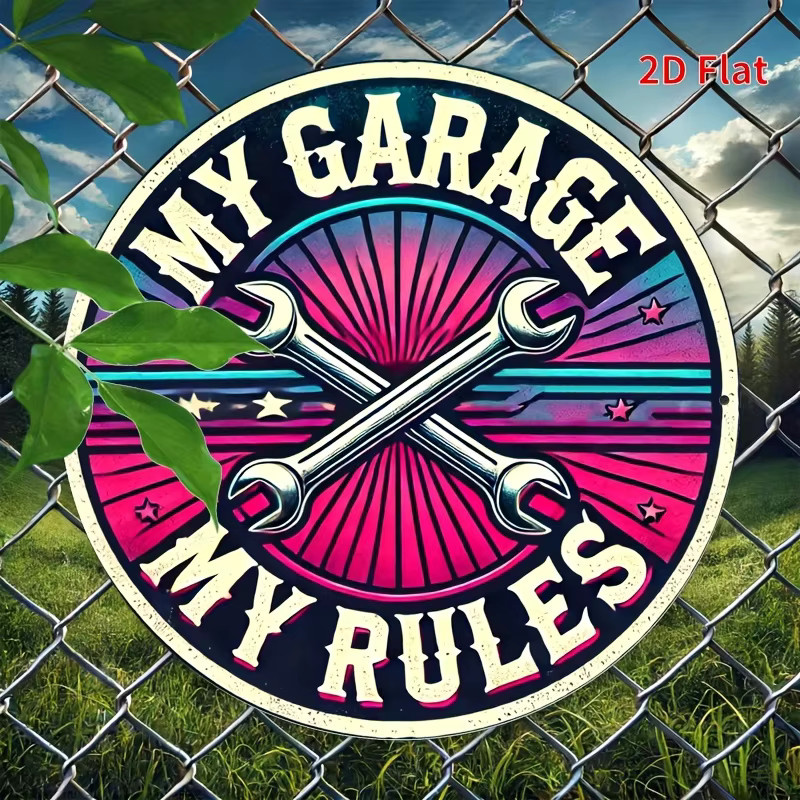 Potdemiel Retro-Garagen-Wandkunst Aluminiumschild My Garage My Rules, B/H: 20,3 x 20,3 cm, Mehrfarbig - Bild 4