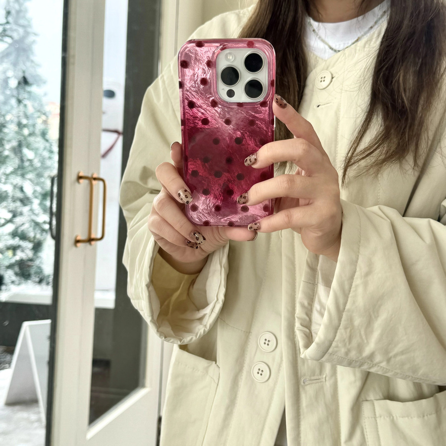 Schutzhülle mit Himbeerpulver-Wellenpunkt-Design und Glacial-Textur für iPhone 12, 13, 14, 15, 16 in Pink - Bild 3