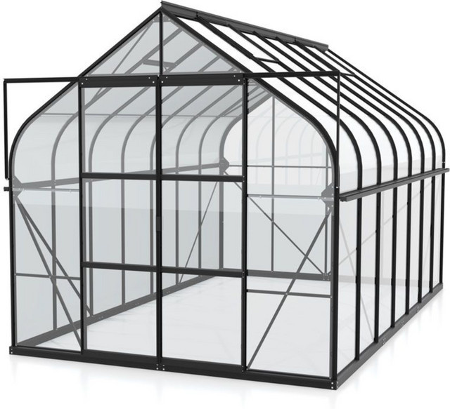 Vitavia Gewächshaus Dione 11500 in Schwarz mit Stahlfundamentrahmen, Dachfenster und Doppel-Schiebetür, 11,5 m² mit ESG-Glas und Glockendach - Bild 1