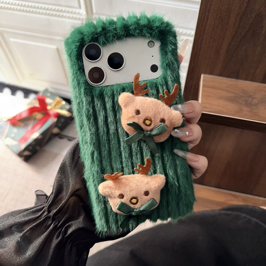 Flauschige Handyhülle mit Hirsch-Design für Apple iPhone Modelle in Grün - Bild 4