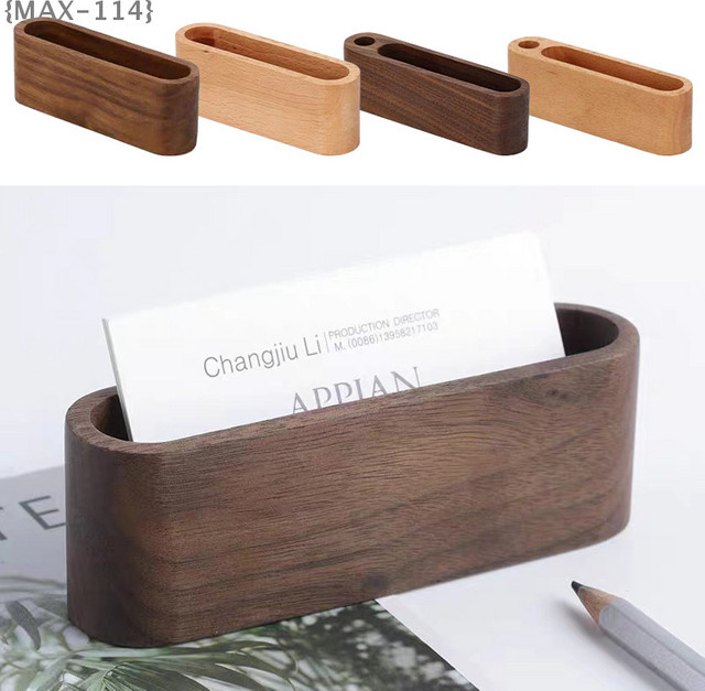 Visitenkartenhalter aus Holz in Beige und Braun mit Stiftschlitz und Notizblock-Halterung als Schreibtisch-Organizer F2-MAX114 - Bild 1