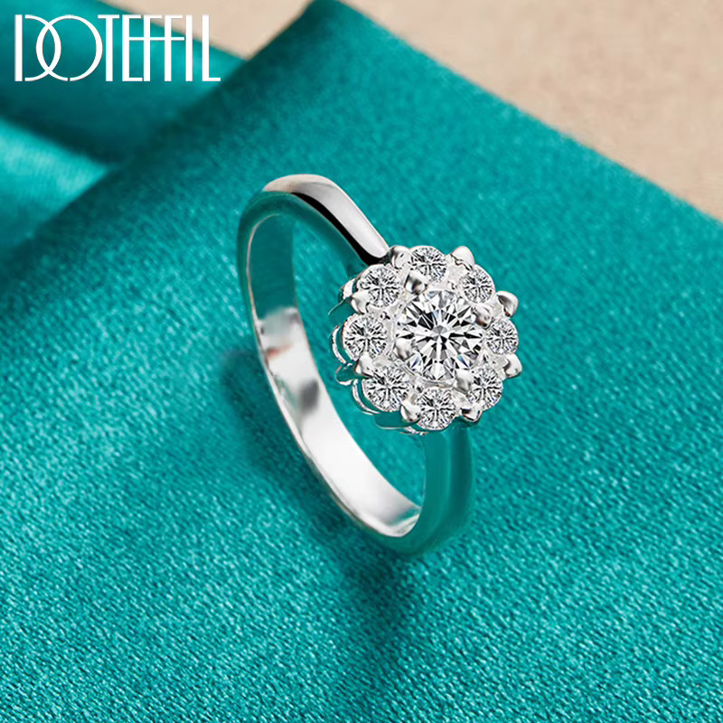 DOTEFFIL Ring, Blume, Zirkon, Silber Farbe, Unisex - Bild 2