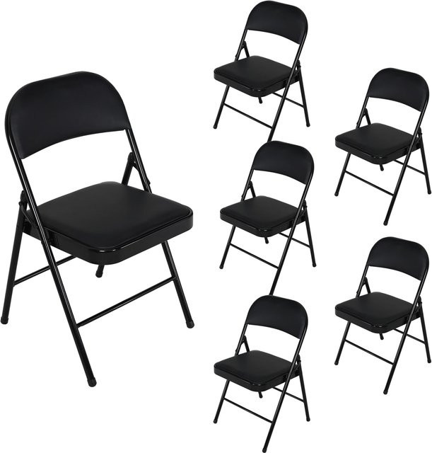 HTI-Living 6er-Set Klappstühle aus Kunstleder mit schwarzem Metallgestell, stapelbar und modern - Bild 1