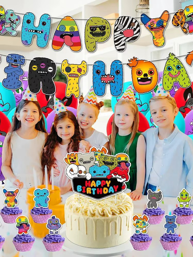 Potdemiel Fuggler Zahnmonster Party Dekorationsset mit Luftballons, Banner und Cupcake-Toppern in Mehrfarbig für Kindergeburtstage - Bild 3