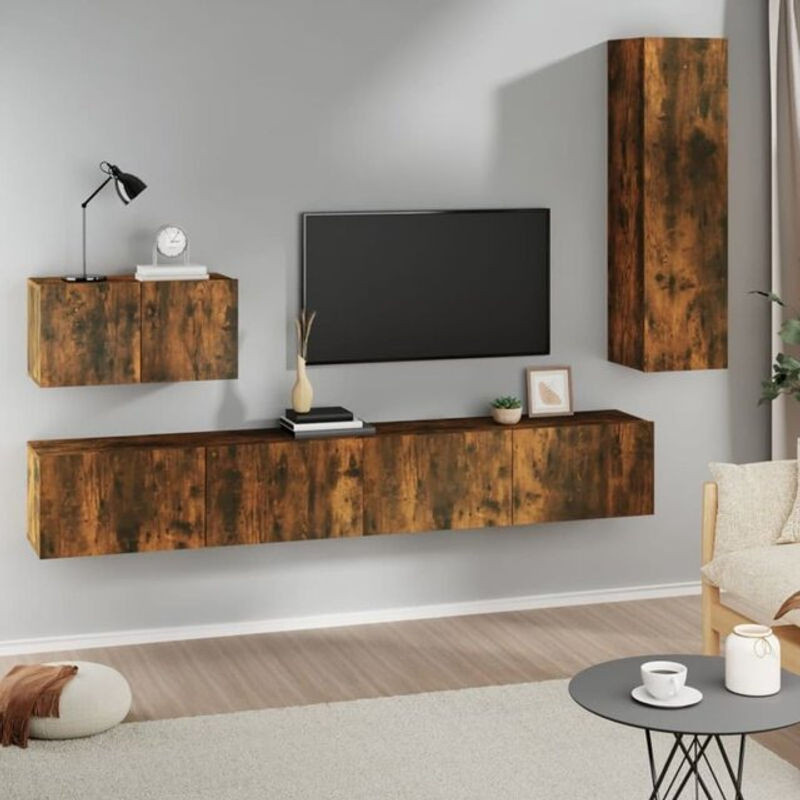 Vidaxl 4-teiliges TV-Schrank-Set aus Holzwerkstoff in Räuchereiche Braun im modernen klassischen Design - Bild 1