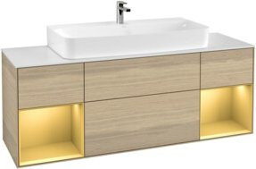V&B Waschtischunterschrank Finion mit Wandbeleuchtung, Eichenfurnier und Gold matt, Breite: 160 cm - Bild 1
