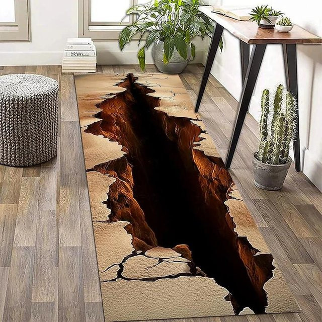 Lodestar 3D Lumineszierender Wasserfall Teppich mit Kaskaden- und Felswand-Druck in Blau und Braun, B/T/H: 120 x 40 cm - Bild 1