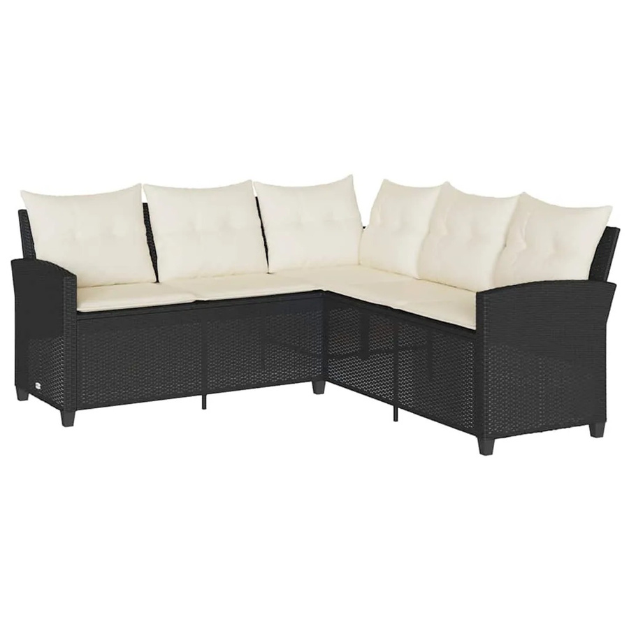 vidaXL L-förmiges Gartensofa aus Polyrattan in Schwarz mit Kissen und abnehmbaren Bezügen - Bild 2