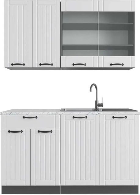 Vicco Fame-Line Singleküche im Landhausstil in Weiß und Anthrazit mit Marmor-Optik, Breite: 140 cm - Bild 1