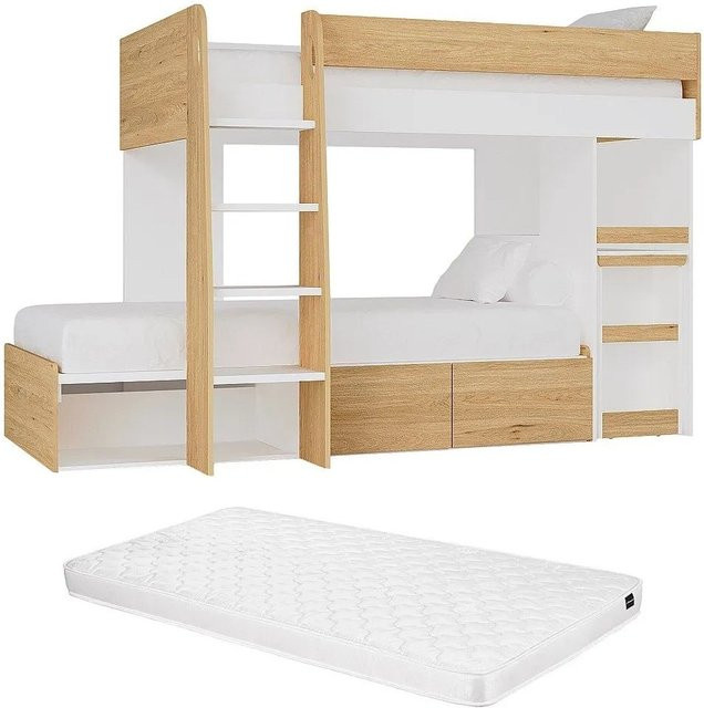 Vente-unique Etagenbett Lomiden aus Massivholz in Naturfarben Hell und Weiß, B/T/H: 90 x 190 x 196,3 cm - Bild 1