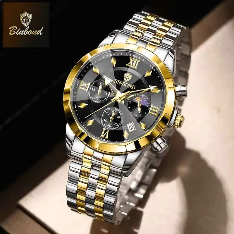 BINBOND Chronograph, Quarz, Edelstahl, Blau, Herren - Bild 1