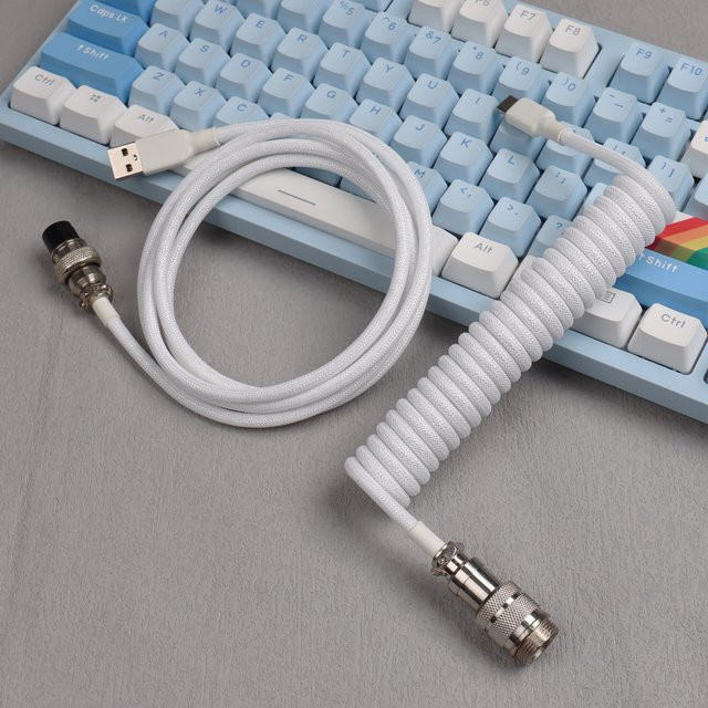 LANO Mechanisches Tastaturkabel mit GX16 Aviation-Stecker, USB auf Typ-C, geflochtenes Spiralkabel in Grün-Weiß - Bild 1