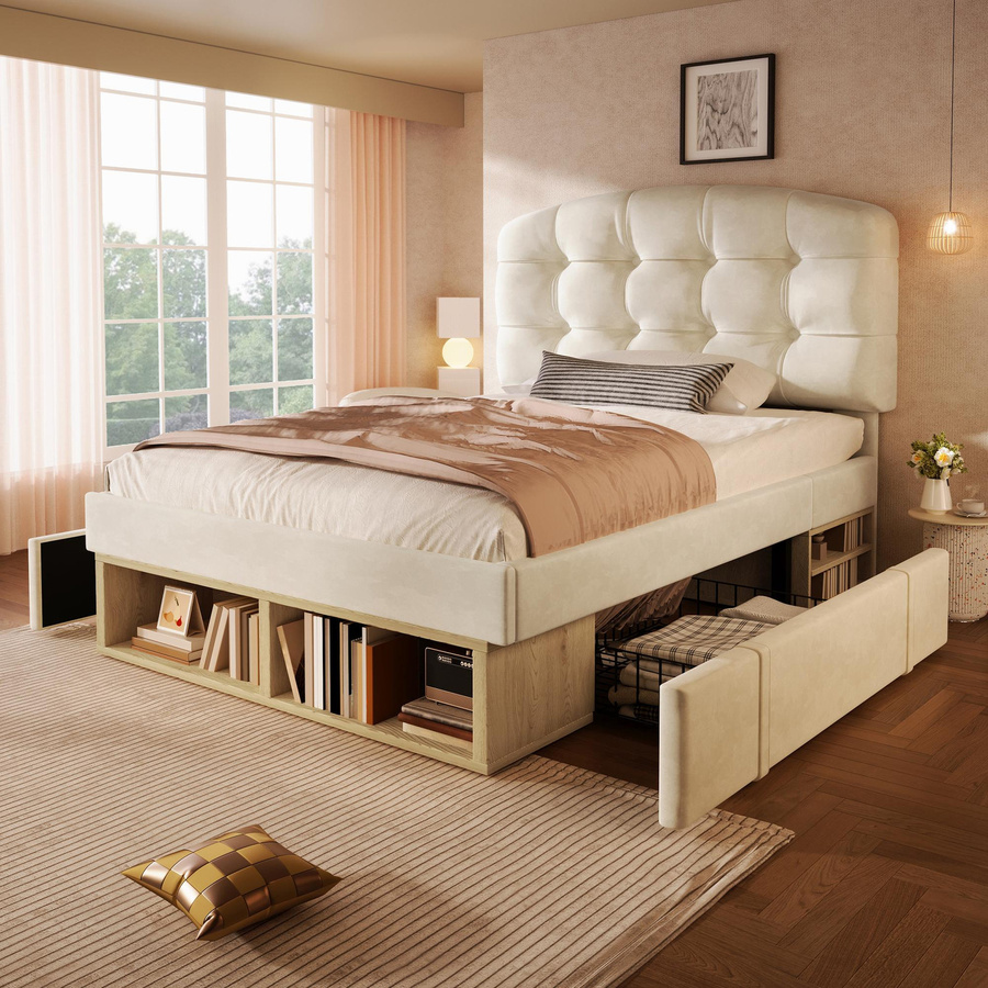 AB Store Polsterbett mit Schubladen in Beige, dreifach höhenverstellbar, B/T/H: 207 x 101 x 120 cm - Bild 2