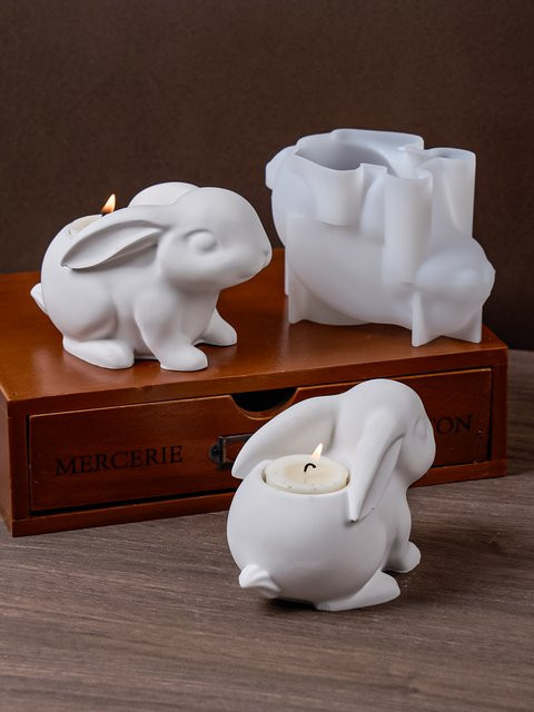 UDOCOOL Silikonform für DIY Ostern Kaninchen Kerzenhalter in Weiß - Bild 1