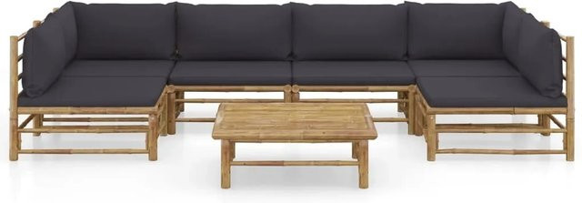 vidaXL 7-tlg Garten-Lounge-Set aus Bambus mit dunkelgrauen Kissen Modell 4 - Bild 1