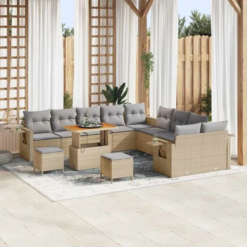 vidaXL Garten-Sofa-Set aus Poly-Rattan mit Speicherfunktion in Beige, 13-teiliges modernes Set - Bild 1