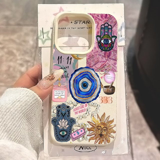 Hamsa Hand Evil Eye Collage Schutzhülle für iPhone, Stoßfeste Handyhülle in Multicolour - Bild 1