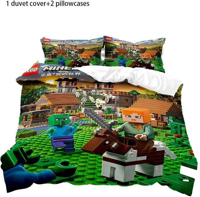 MapleOast Bettwäscheset mit Cartoon Roblox Minecraft Digitaldruck, Weiß/Braun/Mehrfarbig, B/H: 135 x 200 cm - Bild 1