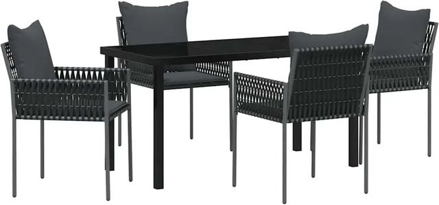 vidaXL Garten Essgruppe 5-teilig aus Poly-Rattan und Stahl in Schwarz für Terrasse und Außenbereich - Bild 1