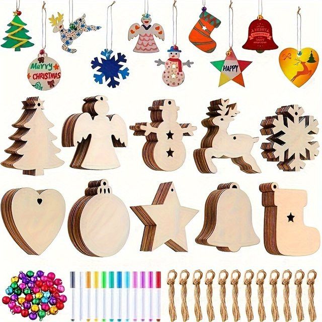DUTRIEUX 30er Set Weihnachtsbaum-Hängeornamente aus Holz, unlackierte runde Holzscheiben als DIY-Bastelanhänger für deine Weihnachtsdekoration - Bild 1