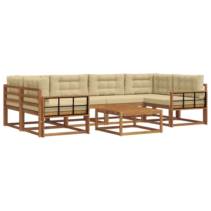 vidaXL Outdoor-Sofagarnitur L-Form aus Akazienholz mit 7 Kissen in Natur und Beige - Bild 2